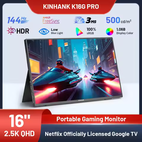 KINHANK 16-inch Smart Portable Monitor With 2.5K HD 144Hz HDR10 Android 12.0 OS Supports 7000+ Apps 
