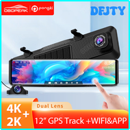 DFJTY 4K UHD Dash Cam Rear 2k Dual Lens 12'' View Mirror Car Dvr Camera Gps Wifi Video Loop Recording Super Night Vision DHREW