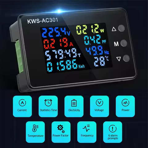 KWS-AC301 Wattmeter Power Meter Voltmeter AC 50-300V Voltage 8 In 1 Multifunction AC Electricity Met