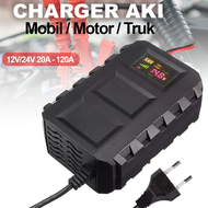 Alat Cas Aki Motor Mobil 20 - 120Amper 12Volt/24Volt With LCD Indikator Portable Automatic Charger B