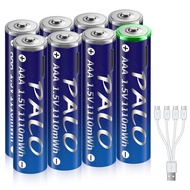 Palowextra 8 Pack USB 1.5v AAA Lithium Li-ion Battery 1110mWh Rechargeable Battery with 4 into 1 USB