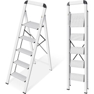 New Hot Sale KINGRACK Aluminium 5 Step Ladder, Lightweight Step Stool With Non-Skid Pedals, Handrail, Foldable Step Ladder