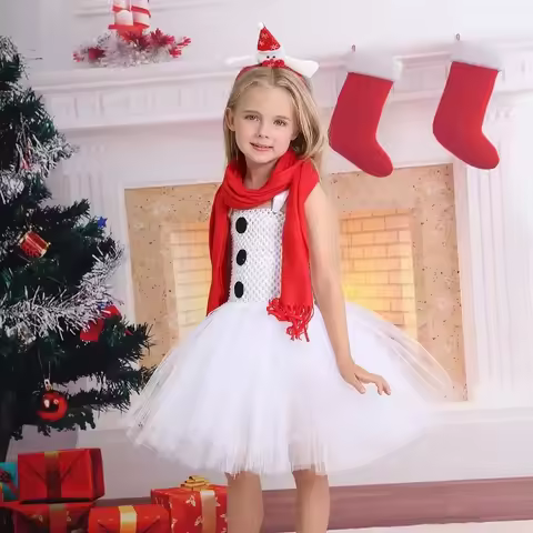 Christmas Kids Girls Snowman Cosplay Costumes Frozen Snow Princess Dress Christmas Performance Dance