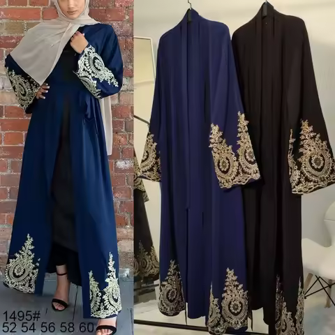 Dubai Muslim Abaya Dress Lace Kaftan Jilbab Abaya Robe Lace-up Hijab Dresses Outwear Tunic Middle Ea