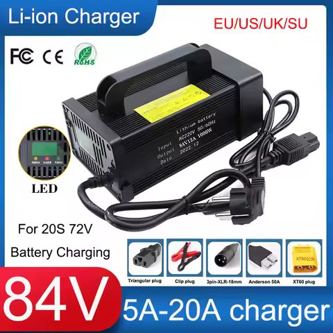 84V 5A 8A 10A 12A 15A 20A Lithium Battery Charger Max.1700W High power 20S 72V Battery Pack Fast Cha