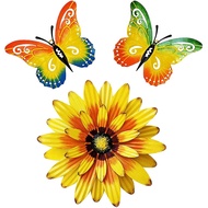 P.K.YO-Set of 3 Metal Butterfly and Flower Wall Decor Outdoor Wall Art Wall Sculptures for Home Gard