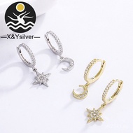 Earrings New Jewelry Star Moon Cross-Border Manufacturer Star Pure Silver Women's Micro Pave Diamond