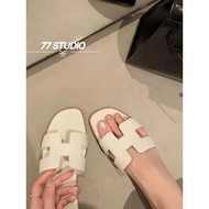 Herme * Hermes 24 Summer New Style Classic Handmade Cowhide H Slippers Women
