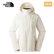 【The North Face】女款米白色防水透氣可調節收納連帽衝鋒衣-S