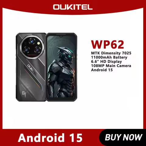 Oukitel Rugged Phone WP62 33W 108MP Camera 6.6" Android 15 MediaTek Dimensity 7025 5G Smartphone 8GB