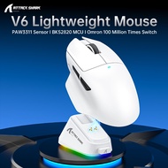 Attack Shark V6 Tri-Mode Gaming Mouse Wireless, 65g Ultra Light, PAW3311 Sensor, RGB Magnetic Chargi