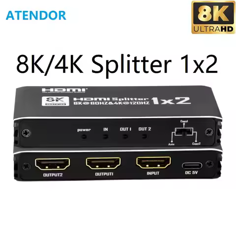 4K@120Hz HDMI-compatible Splitter 1x2 8K@60Hz 1 In 2 Out HDCP 2.3 UHD HLG HDR 7680x4320P for PS5 Xbo