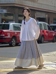 Berkeley Style High Waist Striped Long Half Skirt Womens Fashion Slimming A-Line Skirt Autumn 2025 N
