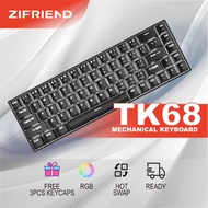 ZIFRIEND TK68 RGB Backlit Mechanical Keyboard Wired Hotswap Blue Red Switch Gaming Keyboard