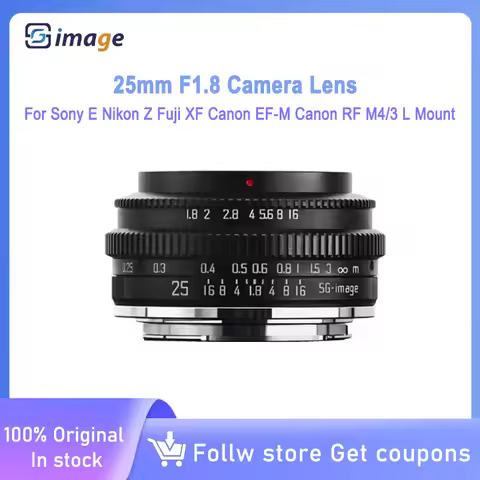 SGimage 25mm F1.8 Camera Lens APS-C Large Aperture Manual Lens For Sony E Nikon Z Fuji XF Canon EF-M