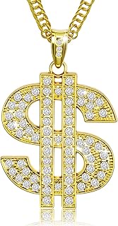 Gold Hip Hop Dollar Sign Necklace with 4 Pendants, Men's Unisex, 27.5 Inch Chain, Fine Jewelry, Yell