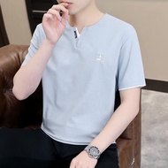 [M-3XL] Summer Casual Top for Men - Thin Comfortable V-Neck Streetwear Tee Blue Grey White T-Shirt
