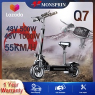 『รับประกันท้องถิ่น』MONSPRIN Q7 สกู๊ตเตอรไฟฟ้า ออฟโรด 48V 500W/1000W พับได้ ระยะ 40-150km ความเร็ว 5
