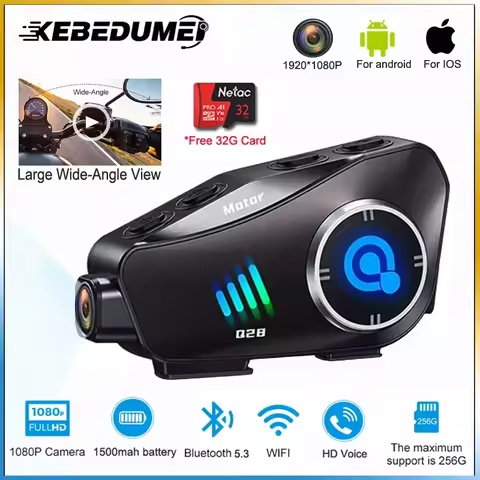 Kebedumei Motorcycle Helmet Headset 1080P Video Dashcam Wifi Camera Recorder DVR Wireless Handsfree 