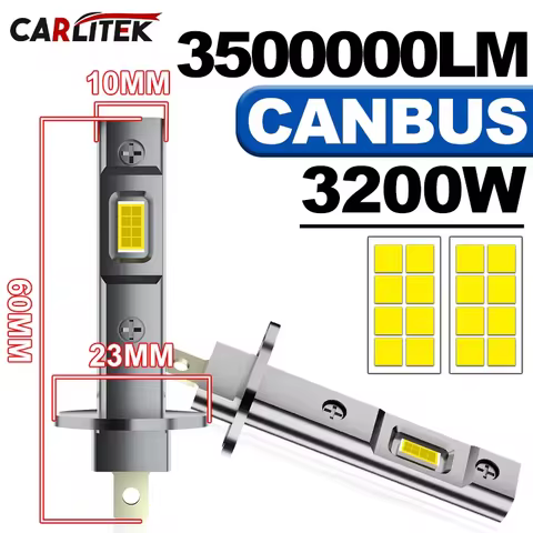 H1 LED Headlights 3500000LM 6000K 3200W 16PCS 7585 CSP High Low Beam Turbo Auto Light 1:1 Fanless Mi