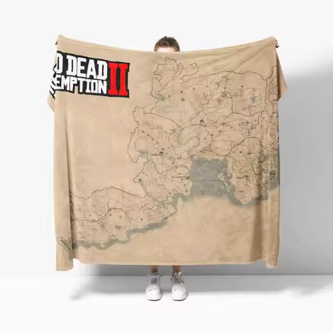 Red Dead Redemptions 2 Map Poster RDR2 Map Blankets Soft Warm Flannel Throw Blanket Bedding for Bed 