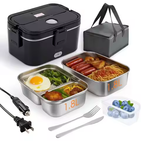 1.8L Portable Electric Lunch Box, 100W Heated Lunch Box with Removable Dual Container, Fast Heating 