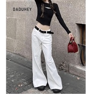 DaDuHey White Skinny Jeans Casual American High Waist Elastic Slim Fit Mopping Bell-Bottom Pants For