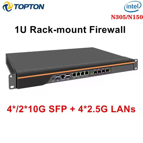 Topton 1U Rack-mount Firewall Mini PC Intel i3 N305 N150 4*/2*10G SFP+ 4*i226-V 2.5G LAN Enterprise 