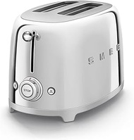 Smeg TSF01SSUK, 50's Retro Style 2 Slice Toaster,6 Browning Levels,2 Extra Wide Bread Slots, Defrost and Reheat Functions, Removable Crumb Tray, Chrome