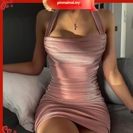 DUNEA DUNEA Women's Halter Glitter Sexy Backless Bodycon Dress