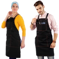 Under NY Sky Essential Deep Black Apron – Cross-Back with Durable Twill and Leather Reinforcement – 