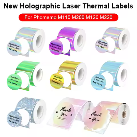 1PK New Holographic Laser Color Transparent Thermal Adhesive Label Roll Suit for Phomemo M110/M200/M