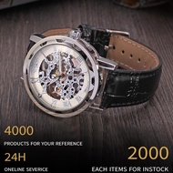 T- WINNER Luxury Royal-Skeleton Design Men Watches Waterproof Hand Wind Luminous Pointer Leather Men