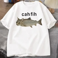 Cah Fih Fih Kemeja-T Lucu Defogged Meme Ikan T-Shirt Grafik Harajuku Baju Atasan Bernafas Harajuku