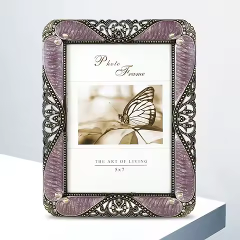 Antique Brass Purple Silver White Jeweled 4x6, 5x7 Inches Two Ways Home Decor Tabletop Metal Alloy P