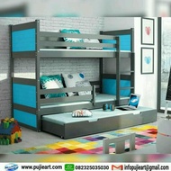 Kasur Tingkat Dewasa Almari Sorong, Ranjang Tidur Single 3 In 1 Abu