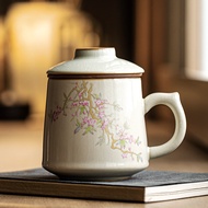 Pink Peach Spring Festival Beige Ru Kiln Ding Cheng Office Mug Filter Simple Tea Cup Ceramic Cup Tea