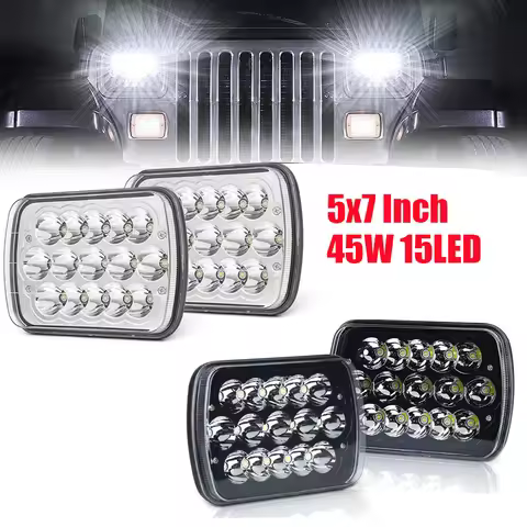 Square Pair 7x6 LED Headlights H4 Light for Jeep Wrangler YJ Cherokee Comanche 5x7" Led Square Headl