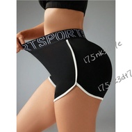 European American High Waist Hip-Lifting Sports Shorts Contrast Color Letters Sexy Yoga Pants Runnin