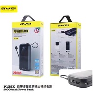 Awei P135k 20000mah Multiple Power Bank With Cable LED digital display