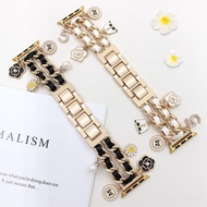 Luxury Metal Chain Leather Watchband Compatible For Watch Strap Series11 10 9 8 7654321,se, se2,Ultr