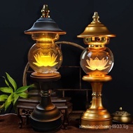 Plug-inledCrystal Lotus Lamp Colorful Color Changing Altar Long Lamp Light Alloy Type Household Energy Saving Buddha Lamp
