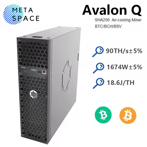 New Home BTC Miner Avalon Q 90TH/s 1674W 18.6J/TH Bitcoin Miner With PSU Low Noise Avalon-Q Crypto B