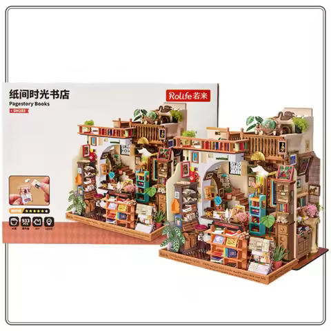 Original Rolife on Paper's Time Bookstore Kawaii DIY Cabin Miniature Assembly House Decoration Gift