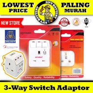 [SIRIM] MYHOM 3 Way 13A Multi Adaptor Extension Plug Socket With Neon Switch Easy 2 Pin Adapter 131UK