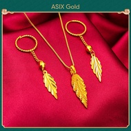ASIXGOLD Women's Gold 916 Leaf Necklace Earrings 2-in-1 Jewelry Set 24K Gold Bangkok Gold Jewelry Gift Anting-Anting Kalung Emas Wanita 916 Daun Set Perhiasan 2-in-1 Hadiah Perhiasan Emas Bangkok 24K