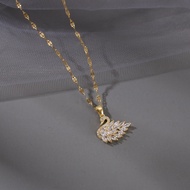[ Bayar Ditempat ] Kalung Titanium Rose Gold Wanita Liontin Swan Angsa Kristal Anti Karat Selamanya