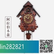 歐式布穀鳥掛鍾光控報時實木手工雕刻創意客廳咕咕鐘錶壁掛木鐘