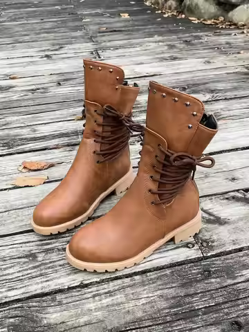 New Fashionable Ankle Boots, Solid Color Lace-Up Casual Women Boots, Versatile Slim Ankle Boots, Vac