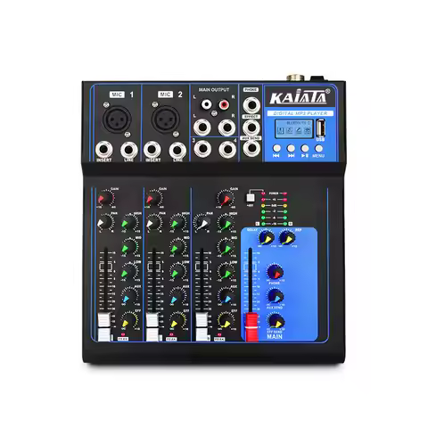 F4-MB Mini Console Mixer with Display, Professional Live Sound Card, Karaoke Stereo DJ Audio Mixer